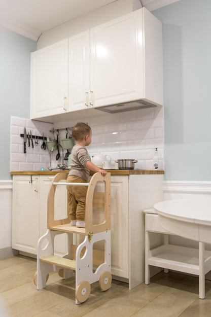 Montessori Learning Tower 3-in-1 – Kitchen Helper, Table & Chair in Car Design