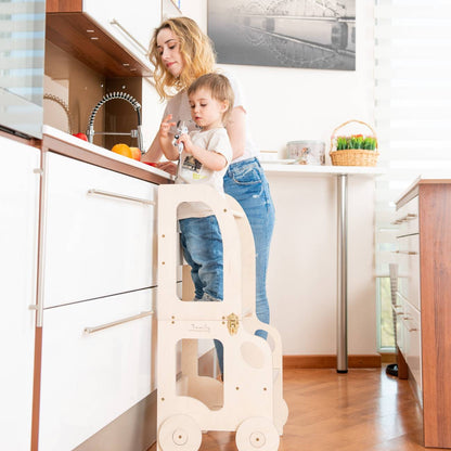 Montessori Learning Tower 3-in-1 – Kitchen Helper, Table & Chair in Car Design