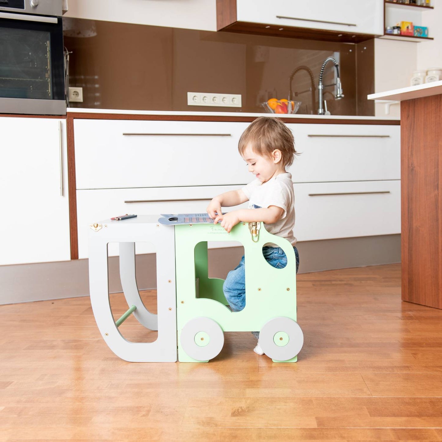 Montessori Learning Tower 3-in-1 – Kitchen Helper, Table & Chair in Car Design
