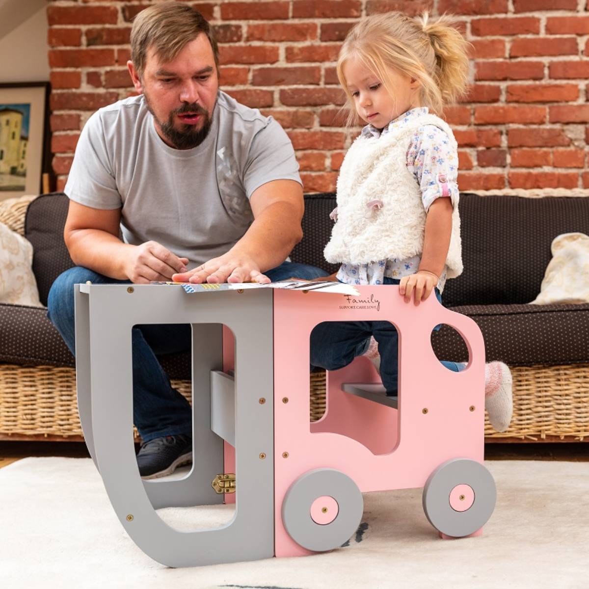 Montessori Learning Tower 3-in-1 – Kitchen Helper, Table & Chair in Car Design
