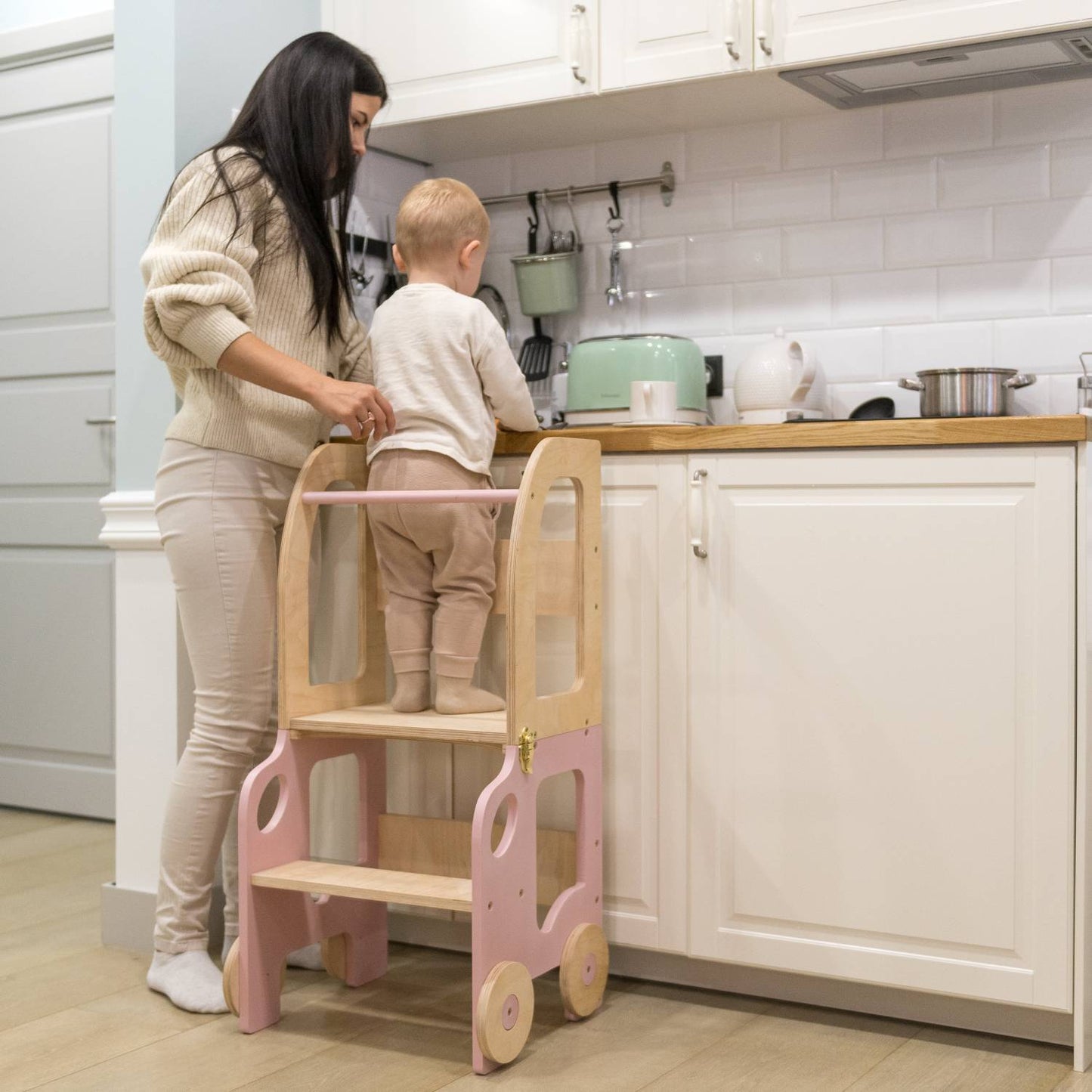 Montessori Learning Tower 3-in-1 – Kitchen Helper, Table & Chair in Car Design