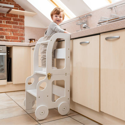 Montessori Learning Tower 3-in-1 – Kitchen Helper, Table & Chair in Car Design