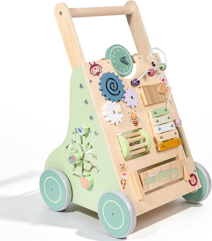 Chariot à pousser Montessori en bois – jouet 6-en-1 avec éléments de jeu