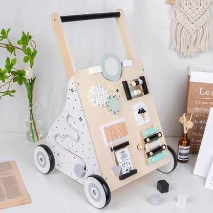 Chariot à pousser Montessori en bois – jouet 6-en-1 avec éléments de jeu