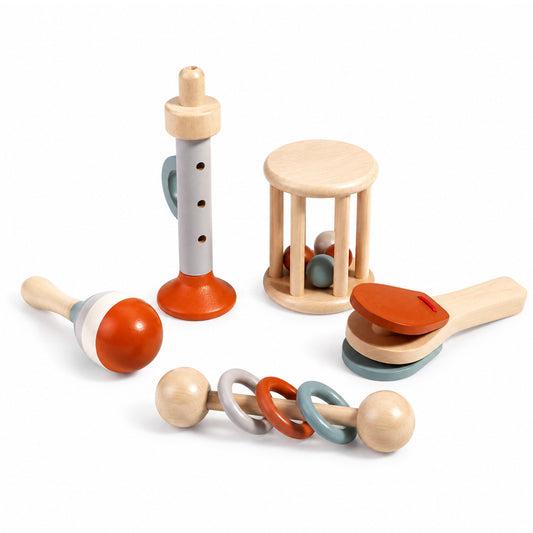 Montessori Holz Musikinstrumente Set für Babys mit 5 verschiedenen Instrumenten