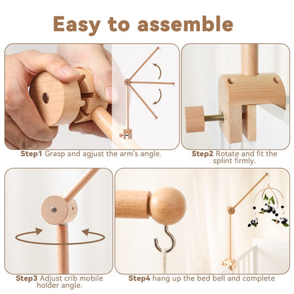Holz-Mobile-Halter fürs Babybett, 360° drehbar, naturbelassenes Buchenholz