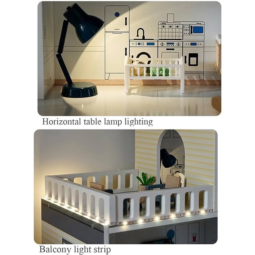 Maison de poupée Montessori en bois – villa 3 étages avec garage et meubles (XXL)