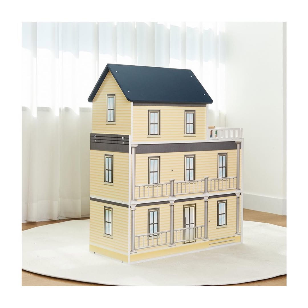 Maison de poupée Montessori en bois – villa 3 étages avec garage et meubles (XXL)