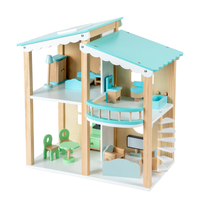 Maison de poupée rose 3 étages – maison de jeu avec meubles pour enfants