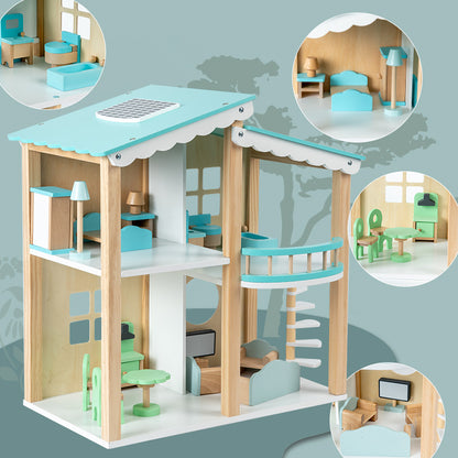 Maison de poupée rose 3 étages – maison de jeu avec meubles pour enfants