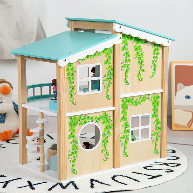 Maison de poupée rose 3 étages – maison de jeu avec meubles pour enfants