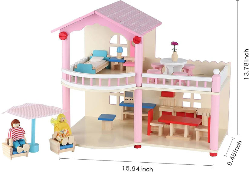 Maison de poupée Montessori en bois – maison de jeu ouverte avec meubles