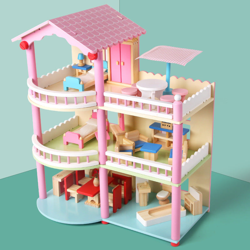 Maison de poupée Montessori en bois – maison de jeu ouverte avec meubles