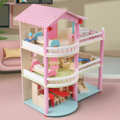 Maison de poupée Montessori en bois – maison de jeu ouverte avec meubles