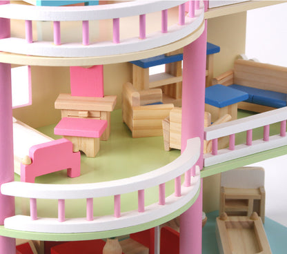 Maison de poupée Montessori en bois – maison de jeu ouverte avec meubles