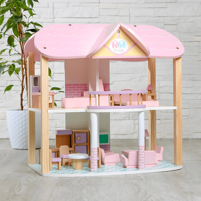 Maison de poupée rose 3 étages – maison de jeu avec meubles pour enfants