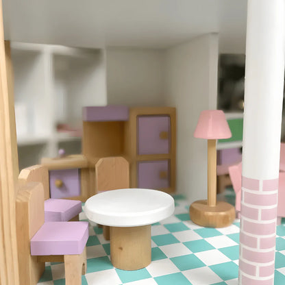 Maison de poupée rose 3 étages – maison de jeu avec meubles pour enfants