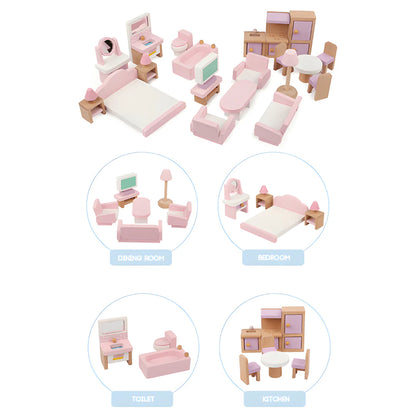 Maison de poupée rose 3 étages – maison de jeu avec meubles pour enfants