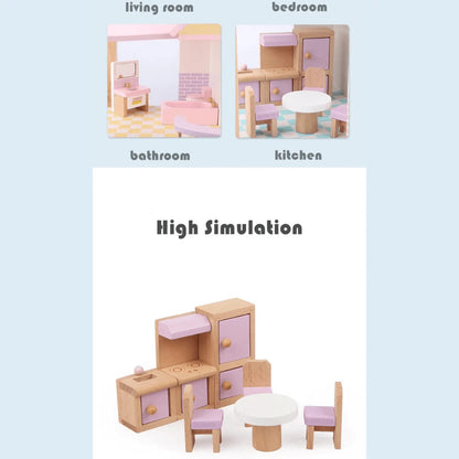 Maison de poupée rose 3 étages – maison de jeu avec meubles pour enfants