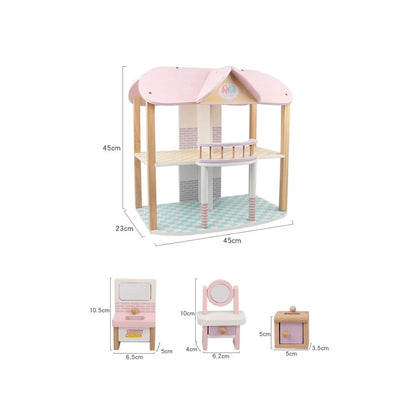 Maison de poupée rose 3 étages – maison de jeu avec meubles pour enfants