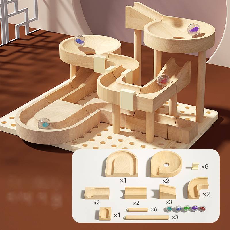 MontessoriLernwelt Murmelbahn Holz – Montessori Kugelbahn Spielzeug für Kinder